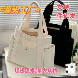 2024新款帆布包包女百搭單肩包大容量裝書學生上課通勤包新手提袋