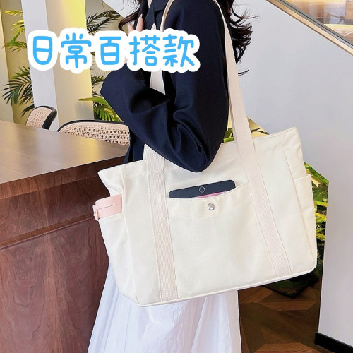 2024新款帆布包包女百搭單肩包大容量裝書學生上課通勤包新手提袋