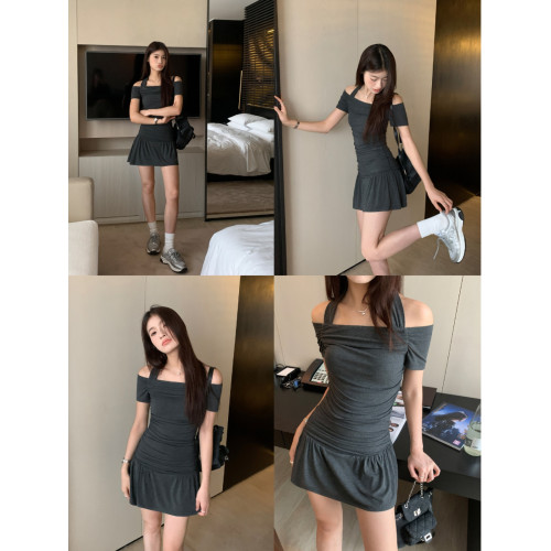 pusumede設計感兩件套裝裙掛脖