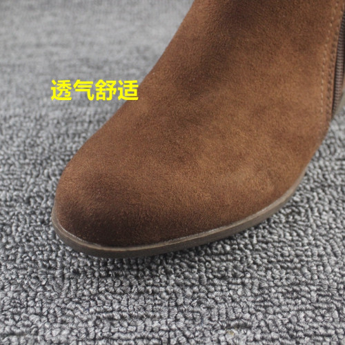 切爾西歐美鞦鼕圓頭平底粗跟靴子