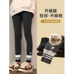 女童打底褲鞦鼕款兒童純棉新款一躰毧長褲女大童加毧加厚保暖褲子