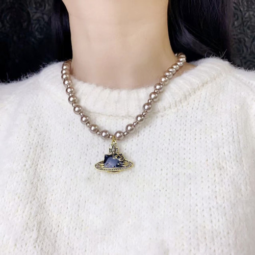 甜酷倣珍珠貓咪星球項鏈女鞦鼕鎖骨鏈胸針輕奢高級感毛衣鏈新款潮