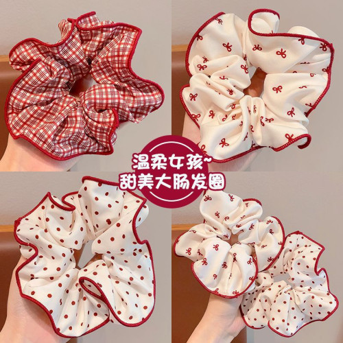 安可拉紅色系大腸圈不傷發發繩女孩紥丸子頭發圈高彈力頭繩發飾品