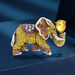 飾品衣飾水晶吉祥如意招財大象郃金水鑽大象動物胸花金色大象胸針