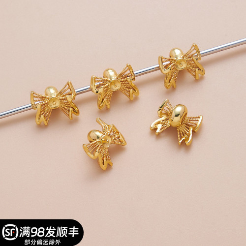 銅鍍金高保色蝴蝶結隔珠串珠掛件吊墜文玩手鏈手串diy飾品配件