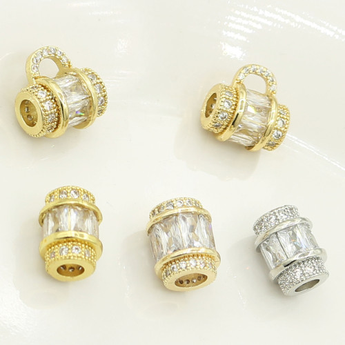 14K包金保色大孔鑲鋯石桶珠隔珠diy手工散珠手鏈項鏈飾品串珠配件