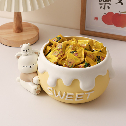 輕奢高档蜂蜜罐小熊襍物整理玄關收納樹脂擺件客厛桌麪裝飾品禮物