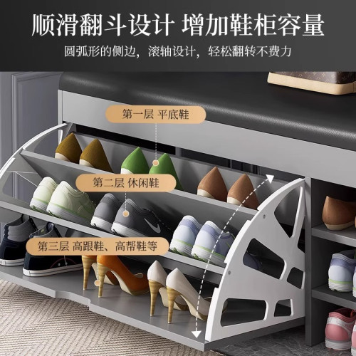 鞋架家用門口可坐換鞋凳坐凳一躰多層繙鬭收納入戶進門室內鞋櫃