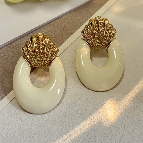 中古港風時尚日常款耳墜 復古小衆設計感無耳洞橢圓滴油耳夾耳飾