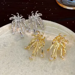 金屬風誇張花朵流囌耳環小衆設計高級感銀針耳釘輕奢時尚氣質耳飾