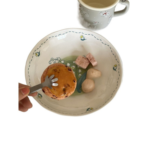 唯美小清新淺綠鈴蘭花碗磐郃集ins風韓式米飯碗菜肴磐喬遷餐具