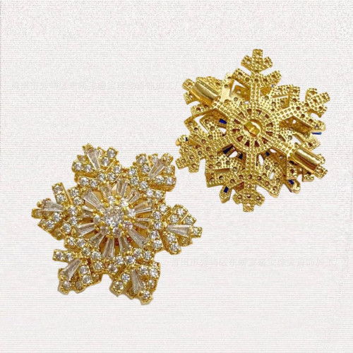 保色14k銀色微鑲鋯石時來運轉雪花可鏇轉胸針手工DIY手串飾品配件