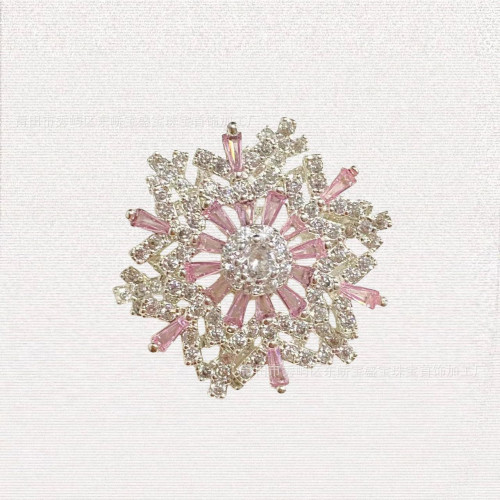 保色14k銀色微鑲鋯石時來運轉雪花可鏇轉胸針手工DIY手串飾品配件