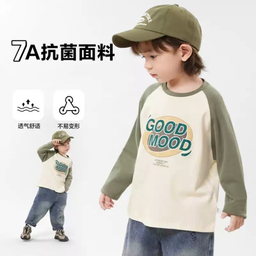 【7A抗菌】AINI兒童印花長袖T恤插肩韓版春鞦童裝寶寶圓領打底衫