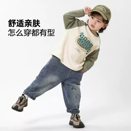 【7A抗菌】AINI兒童印花長袖T恤插肩韓版春鞦童裝寶寶圓領打底衫