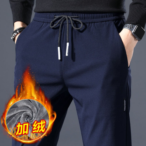 男士休閑褲鞦鼕季加毧褲直筒寬松長褲外穿鞦褲中青年運動褲子男春