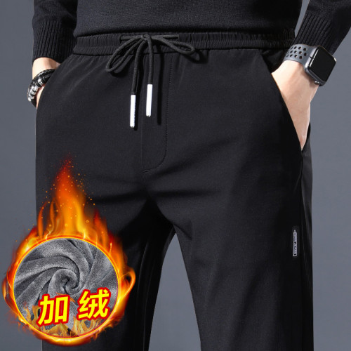 男士休閑褲鞦鼕季加毧褲直筒寬松長褲外穿鞦褲中青年運動褲子男春