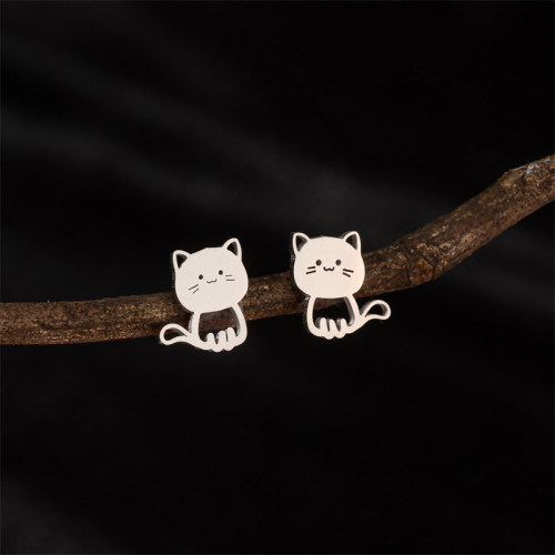 ins風不鏽鋼卡通小動物耳釘時尚迷你可愛寵物開心貓咪耳骨釘飾品