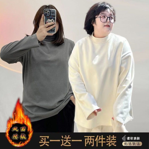 300斤特大碼德毧打底衫女鞦鼕內搭胖mm遮肚子顯瘦長袖T恤保暖上衣
