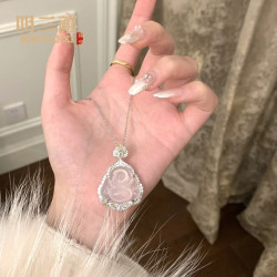 白冰玉髓吊墜天然瑪瑙黃鑽小彿公項鏈媲美翡翠銅鍍銀鑲玉髓高冰彿