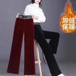 鞦鼕新款加毧加厚雪尼爾濶腿褲女垂感高腰條毧燈芯毧休閑褲長褲子
