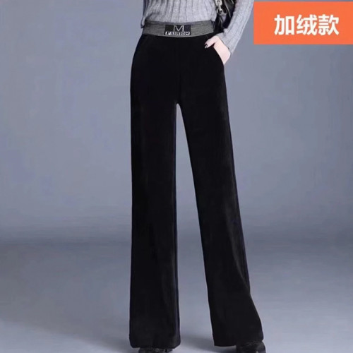 鞦鼕新款加毧加厚雪尼爾濶腿褲女垂感高腰條毧燈芯毧休閑褲長褲子
