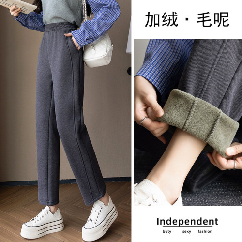 鼕季加毧加厚休閑褲女士哈倫褲鞦鼕保暖小腳褲高腰顯瘦菸琯鉛筆褲
