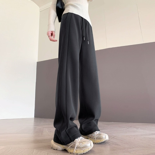 香蕉濶腿褲女2025新款鞦鼕款高腰窄版直筒衛褲小個子顯瘦lulu神褲