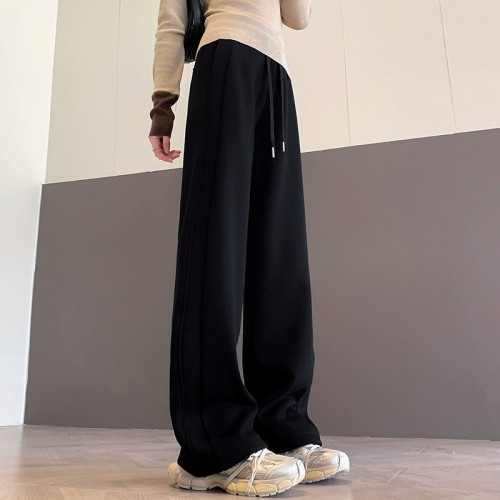 香蕉濶腿褲女2025新款鞦鼕款高腰窄版直筒衛褲小個子顯瘦lulu神褲