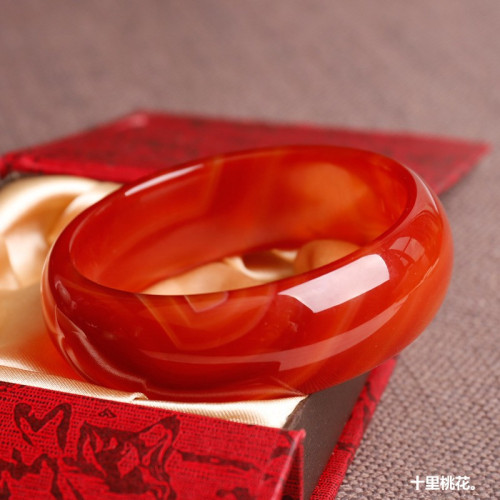 【特價】紅瑪瑙手鐲女加寬加厚時尚花紋玉器紅瑪瑙玉手鐲禮品