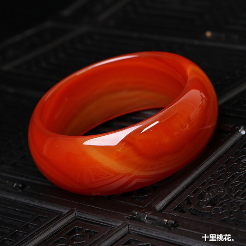 【特價】紅瑪瑙手鐲女加寬加厚時尚花紋玉器紅瑪瑙玉手鐲禮品