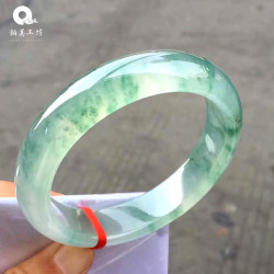 冰種陽綠翡翠手鐲少女款老坑天然緬甸辣綠飄花翡翠玉鐲子女款