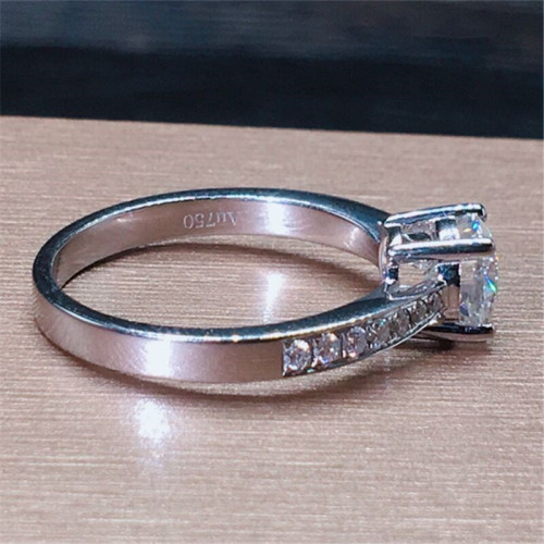 18K白金玫瑰金莫桑石單排鑽石戒指 1克拉經典四爪婚戒女鑽戒仿真