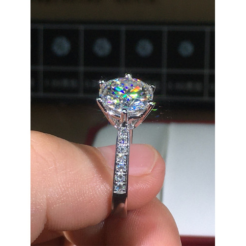 18K白金莫桑石戒指1克拉皇冠六爪女款結婚訂婚鑽戒仿真鑽石戒時尚