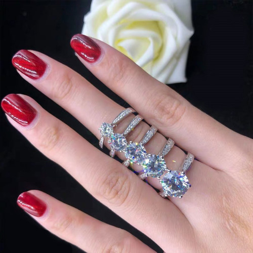 白金時尚莫桑石經典六爪鑽戒女一克拉戒指真金仿真鑲鑽婚戒婚嫁潮