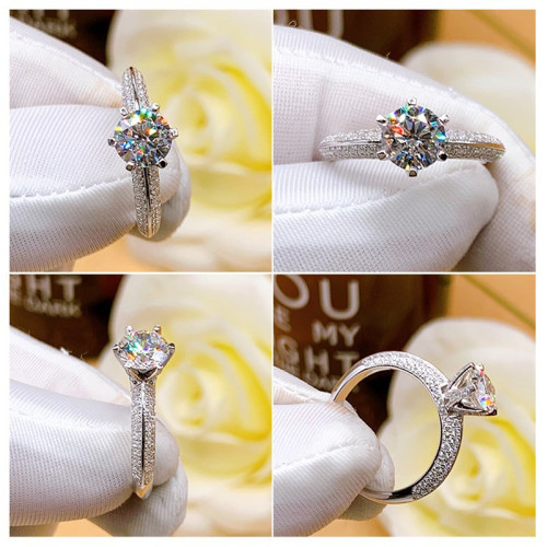 時尚D色莫桑石莫桑鑽戒女銀1一2克拉仿真鑽石金情侶結婚對戒指潮