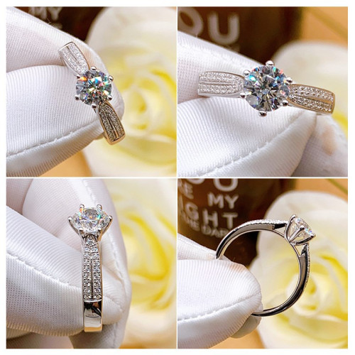 時尚D色莫桑石莫桑鑽戒女銀1一2克拉仿真鑽石金情侶結婚對戒指潮