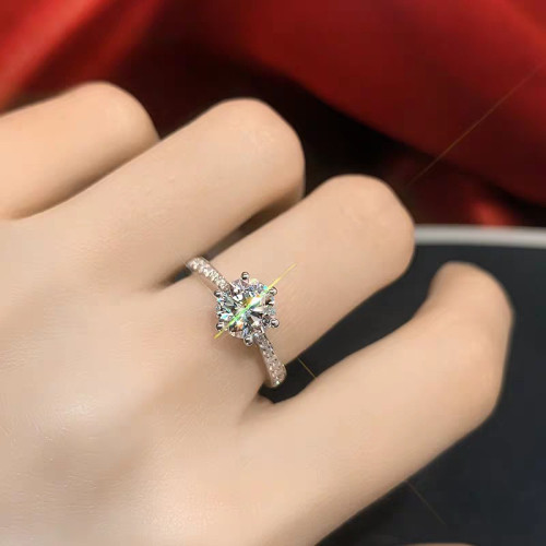 經典六爪單排鑽戒18k白金莫桑鑽戒指莫桑石女戒指婚戒仿真鑽真金