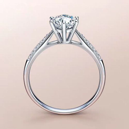 經典六爪單排鑽戒18k白金莫桑鑽戒指莫桑石女戒指婚戒仿真鑽真金
