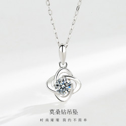 純銀白金網紅四葉草莫桑鑽項鍊女款輕奢氣質鎖骨鍊風車莫桑石吊墜