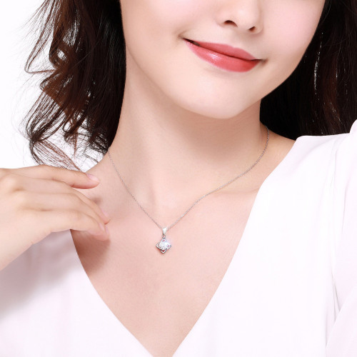 莫桑鑽項鍊女1克拉莫桑石吊墜鎖骨鍊經典四葉草純銀鉑金鎖骨吊墜