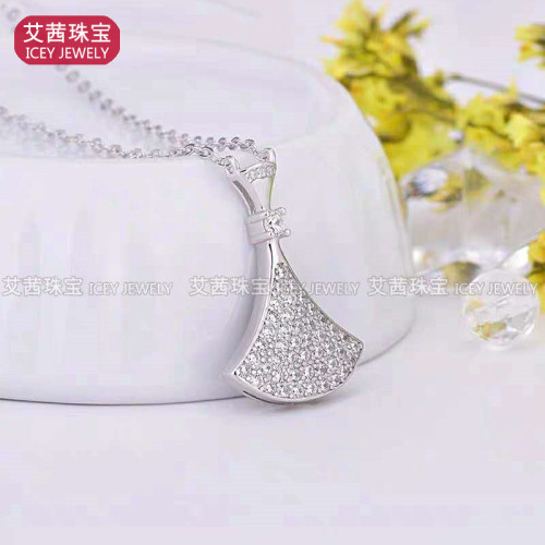 白金莫桑鑽鑽石項鍊女裙子莫桑石吊墜扇形鎖骨鍊玫瑰金項鍊日韓風