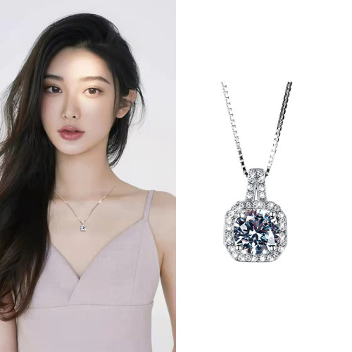 莫桑鑽項鍊純銀女2022年新款方包莫桑石吊墜超閃鎖骨鍊小衆感禮物