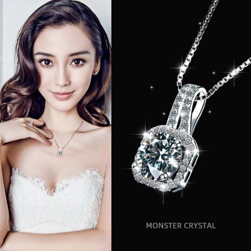 莫桑鑽項鍊純銀女2022年新款方包莫桑石吊墜超閃鎖骨鍊小衆感禮物