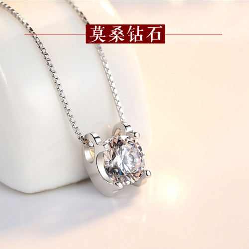莫桑鑽項鍊牛頭款鑽石項鍊鉑金D色莫桑石吊墜女款簡約氣質鎖骨鍊