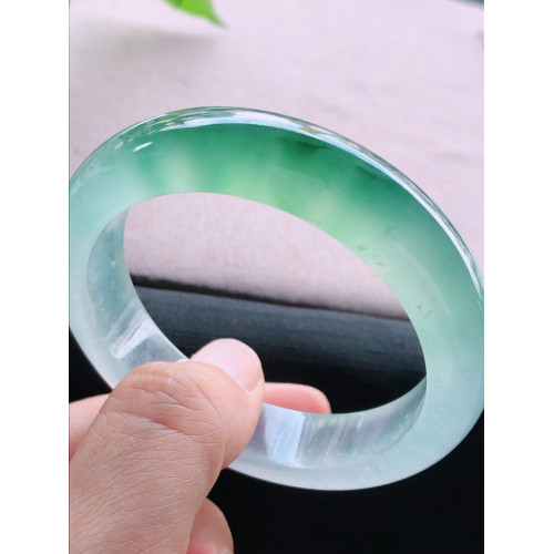 緬甸老坑冰種天然翡翠手鐲女款寬版陽綠飄花晴水底玉手鐲子女