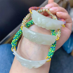 永韻 天然和田玉富貴牡丹花手牌手鏈 手工編織手繩復古女禮物