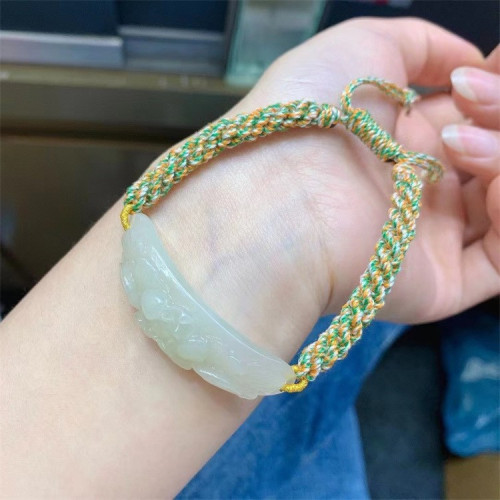 永韻 天然和田玉富貴牡丹花手牌手鏈 手工編織手繩復古女禮物