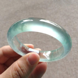 天然冰種飄花翡翠手鐲高冰玻璃種玉鐲緬甸天然原石飄綠玉手鐲