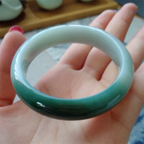 緬甸天然老坑翡翠玉手鐲手鐲女款冰糯種白底青綠色飄花玉鐲子